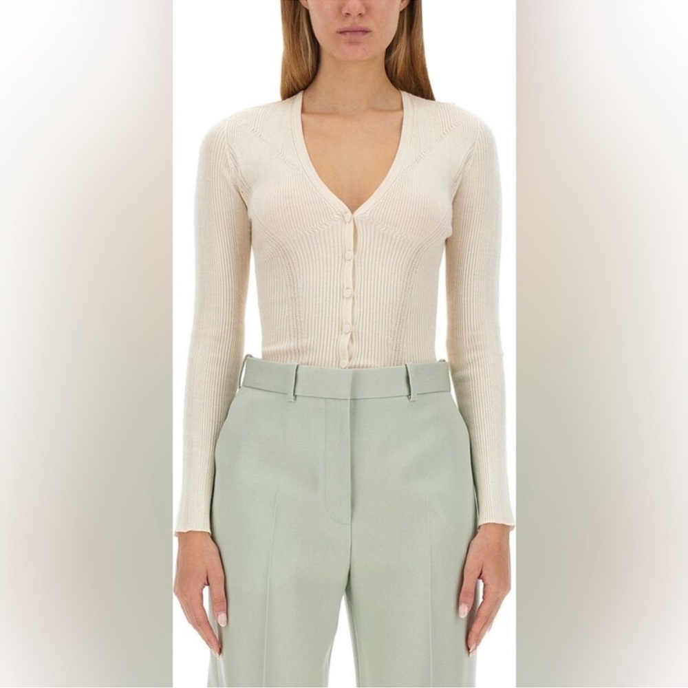 LANVIN Ribbed V-neck Cardigan Jacket, Off White, NWT $1300MSRP
$649 $1,150